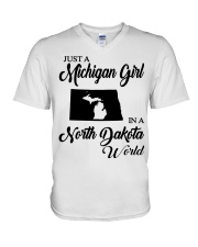 MICHIGAN GIRL IN NORTH DAKOTA V-Neck T-Shirt tile
