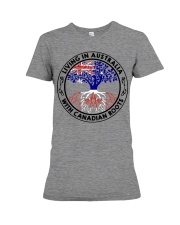 LIVING IN AUSTRALIA CANADIAN ROOTS Premium Fit Ladies Tee tile