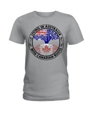 LIVING IN AUSTRALIA CANADIAN ROOTS Ladies T-Shirt tile