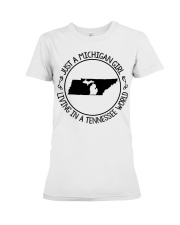MICHIGAN GIRL LIVING IN TENNESSEE Premium Fit Ladies Tee tile