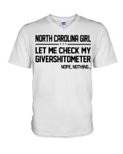 North Carolina girl let me check giveshitometer V-Neck T-Shirt tile