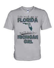 Michigan Girl Life Took Me To Florida V-Neck T-Shirt tile