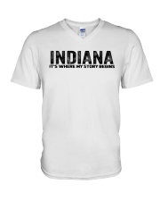 Indiana - My Story Begins V-Neck T-Shirt tile