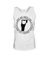 OHIO GIRL LIVING IN VERMONT Unisex Tank tile