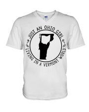 OHIO GIRL LIVING IN VERMONT V-Neck T-Shirt tile