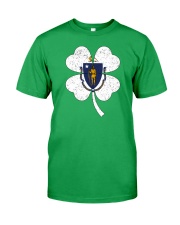 Flag Massachusetts Four Leaf Clover Classic T-Shirt front