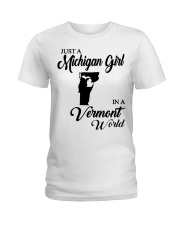 MICHIGAN GIRL IN VERMONT Ladies T-Shirt tile