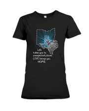 OHIO TEXAS LOVE BRINGS YOU HOME Premium Fit Ladies Tee tile