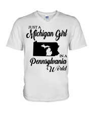 MICHIGAN GIRL IN PENNSYLVANIA V-Neck T-Shirt tile