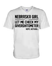 Nebraska girl let me check my giveshitometer V-Neck T-Shirt tile