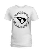 MICHIGAN GIRL LIVING IN SOUTH CAROLINA Ladies T-Shirt tile