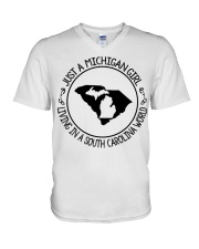 MICHIGAN GIRL LIVING IN SOUTH CAROLINA V-Neck T-Shirt tile