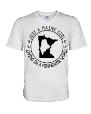 MAINE GIRL LIVING IN MINNESOTA V-Neck T-Shirt tile