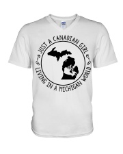 CANADIAN GIRL LIVING IN MICHIGAN V-Neck T-Shirt tile