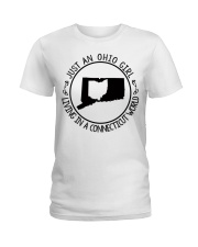 OHIO GIRL LIVING IN CONNECTICUT Ladies T-Shirt tile