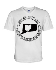 OHIO GIRL LIVING IN CONNECTICUT V-Neck T-Shirt tile