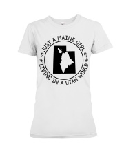MAINE GIRL LIVING IN UTAH Premium Fit Ladies Tee tile