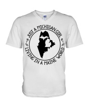 MICHIGAN GIRL LIVING IN MAINE V-Neck T-Shirt tile