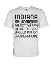 Should put on speakerphone not Indiana women V-Neck T-Shirt tile