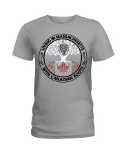 LIVING IN MASSACHUSETTS CANADIAN ROOTS Ladies T-Shirt tile