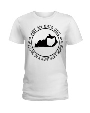 OHIO GIRL LIVING IN KENTUCKY Ladies T-Shirt tile