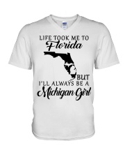 LIFE TOOK TO FLORIDA BE A MICHIGAN GIRL V-Neck T-Shirt tile