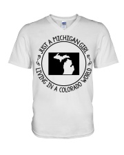MICHIGAN GIRL LIVING IN COLORADO V-Neck T-Shirt tile