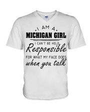 Michigan girl can't be held responsible V-Neck T-Shirt tile