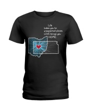 OHIO KANSAS LOVE BRINGS YOU HOME Ladies T-Shirt tile