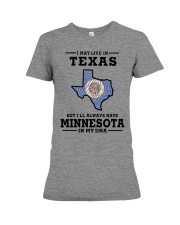 LIVE IN TEXAS MINNESOTA IN MY DNA Premium Fit Ladies Tee tile