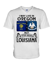 Began In Louisiana - May Live In Oregon V-Neck T-Shirt tile