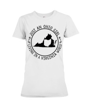OHIO GIRL LIVING IN VIRGINIA Premium Fit Ladies Tee tile