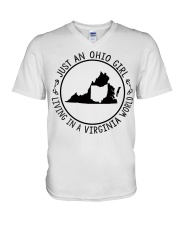 OHIO GIRL LIVING IN VIRGINIA V-Neck T-Shirt tile
