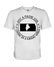 MAINE GIRL LIVING IN KANSAS V-Neck T-Shirt tile