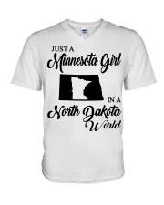MINNESOTA GIRL IN NORTH DAKOTA V-Neck T-Shirt tile