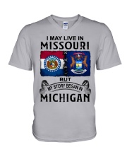 Began In Michigan - May Live In Missouri V-Neck T-Shirt tile