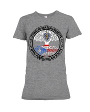 LIVING IN MASSACHUSETTS WITH PUERTO RICAN ROOTS Premium Fit Ladies Tee tile