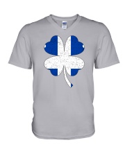 Flag Quebec Four Leaf Clover V-Neck T-Shirt tile
