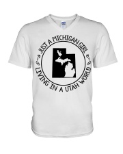 MICHIGAN GIRL LIVING IN UTAH V-Neck T-Shirt tile