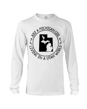 MICHIGAN GIRL LIVING IN UTAH Long Sleeve Tee tile