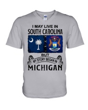 Began In Michigan - May Live In South Carolina V-Neck T-Shirt tile