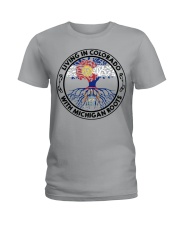LIVING IN COLORADO WITH MICHIGAN ROOTS Ladies T-Shirt tile