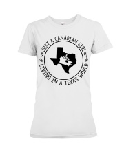 CANADIAN GIRL LIVING IN TEXAS Premium Fit Ladies Tee tile