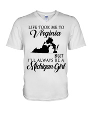 LIFE TOOK TO VIRGINIA BE A MICHIGAN GIRL V-Neck T-Shirt tile