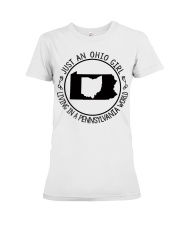 OHIO GIRL LIVING IN PENNSYLVANIA Premium Fit Ladies Tee tile