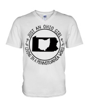 OHIO GIRL LIVING IN PENNSYLVANIA V-Neck T-Shirt tile