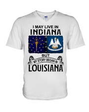 Began In Louisiana - May Live In Indiana V-Neck T-Shirt tile