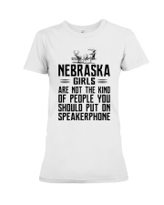 Put on speakerphone - not - Nebraska girls Premium Fit Ladies Tee tile