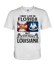 Began In Louisiana - May Live In Florida V-Neck T-Shirt tile