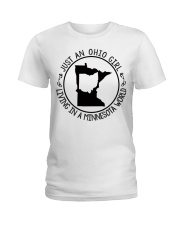 OHIO GIRL LIVING IN MINNESOTA Ladies T-Shirt tile